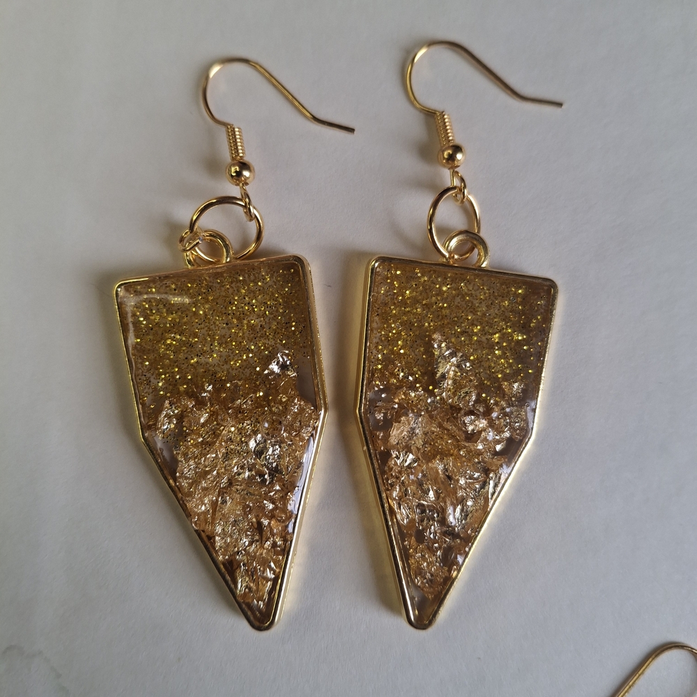 Gold And Glitter Triangle Drop Earrings - Women Jewelry
